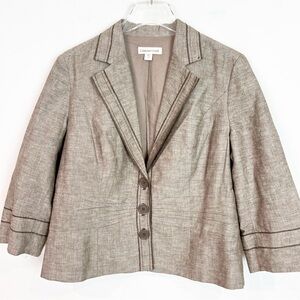 COLDWATER CREEK LINEN BLEND BROWN 3/4 SLEEVE BLAZER JACKET WOMENS SZ 12